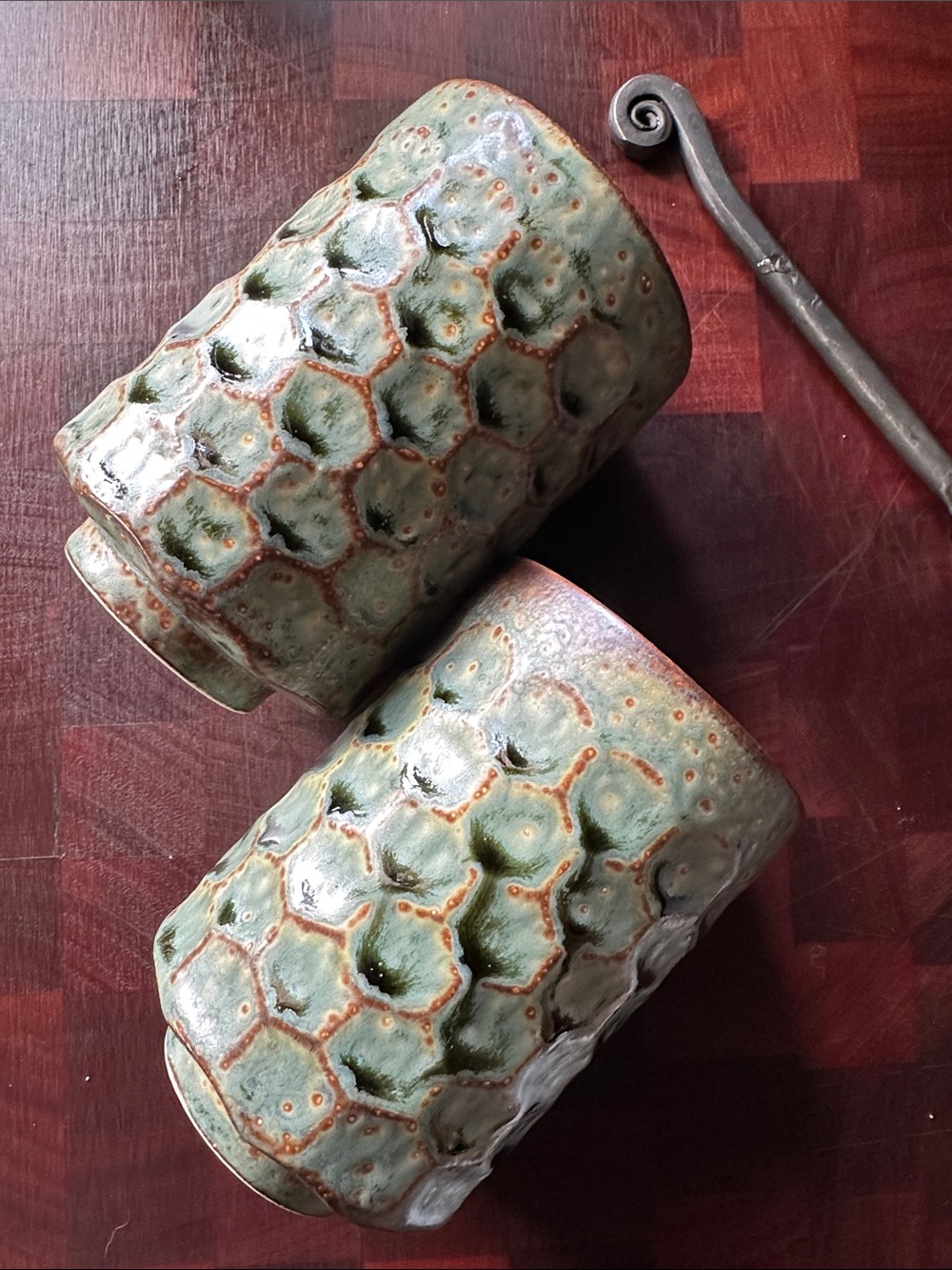 Handmade Ceramic Honeycomb Tumbler Pair in Seafoam Green. Gorgeous unique decor